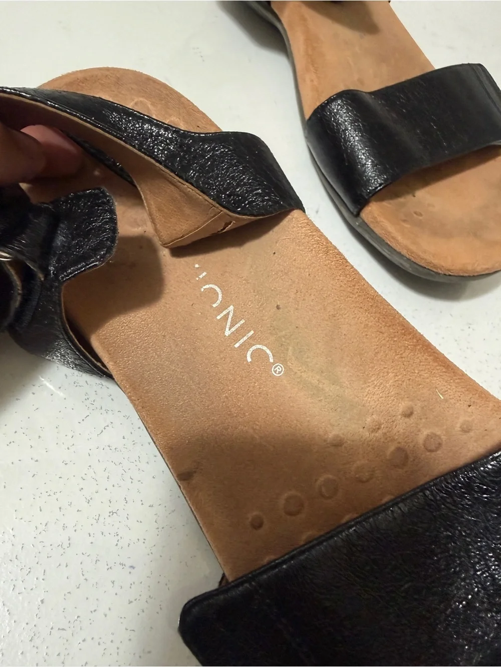 VIONIC Black Women's Comfort Sandals with Adjustable Ankle Strap